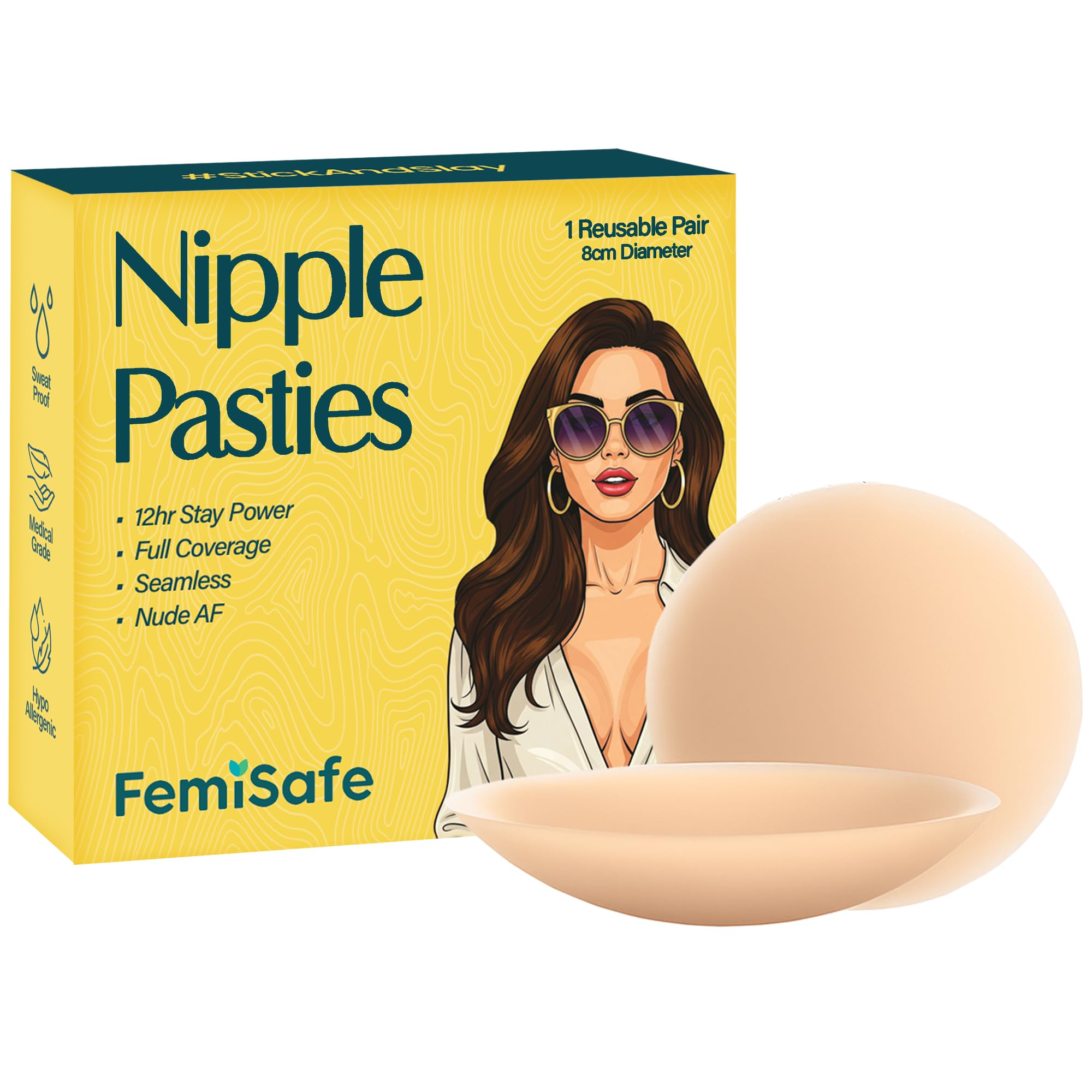Reusable Nipple Covers for Women, Silicone Round Nipple Pasties, Seamless, Washable, Invisible Coverage, Skin-Friendly & Comfortable 2 Pair Reusable Up to 15 Times, 8cm Nude-image-9