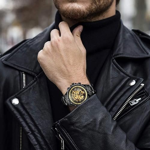 Miniatura 6 de IK COLOURING Reloj de pulsera mecánico de acero inoxidable con diseño steampunk, de cuerda automática con números romanos, Mecánico, cuerda