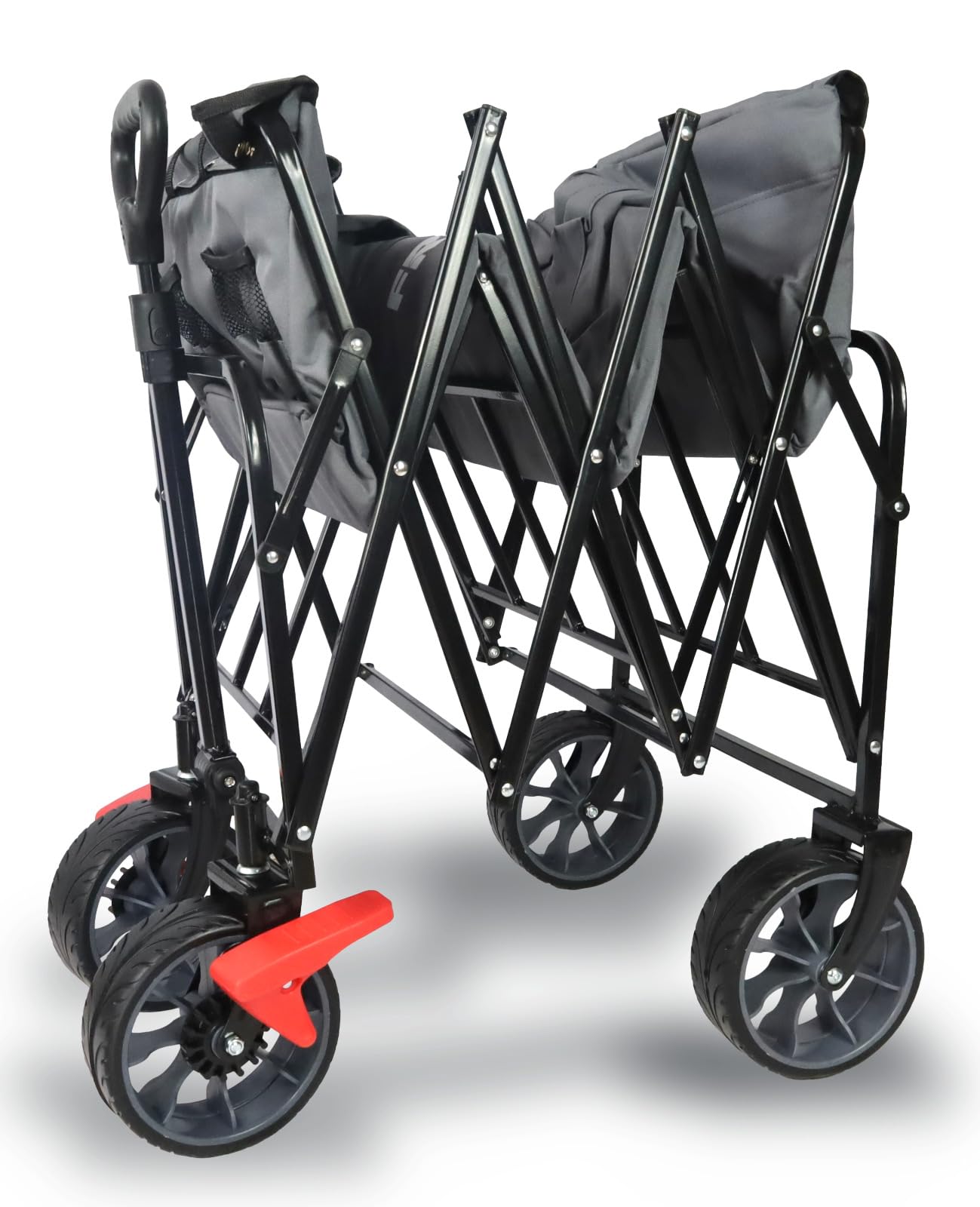 FROSAL Bollerwagen Oskar XXL faltbar extralang grau – Handwagen klappbar für Garten, Camping, Strand & Transport – 150kg belastbar, große Ladefläche, 360° Räder mit Bremse