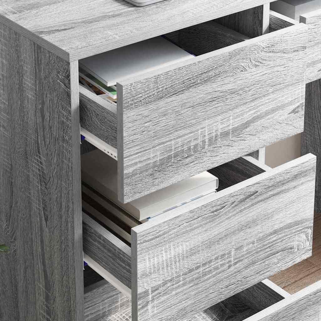 Scrivania grigio Sonoma, 90 x 37,5 x 75 cm, in legno, tavolo da lavoro con cassetto, spazio per riporre oggetti, per ufficio, casa, ergonomica, salvaspazio, durevole