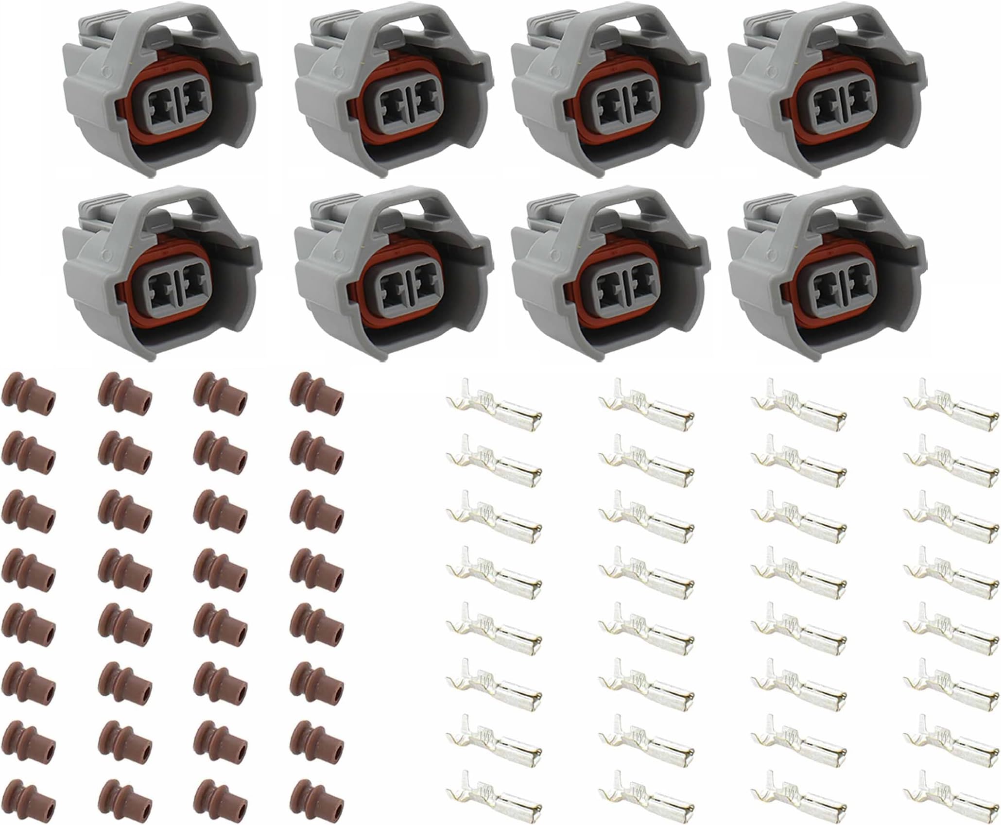 ICT Billet Injector Wire Connector Component Kit with Terminals and Seals Compatible with LS Nippon Denso - FAST Bosch 210 8-Pack WCINJ41X8