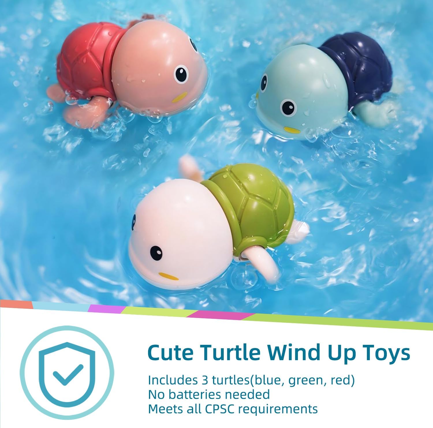 LiKee Bath Toys 3 Pack with 3 Colors | Cute Swimming Turtles Wind Up Toys for Baby Toddlers 1+ Year Old | Floating Bath & Pool Toys for Kids Age 1-3-5 | Baby Shower & Birthday Gift (Boys Girls) image 2 of 8 B09CCPMXLR