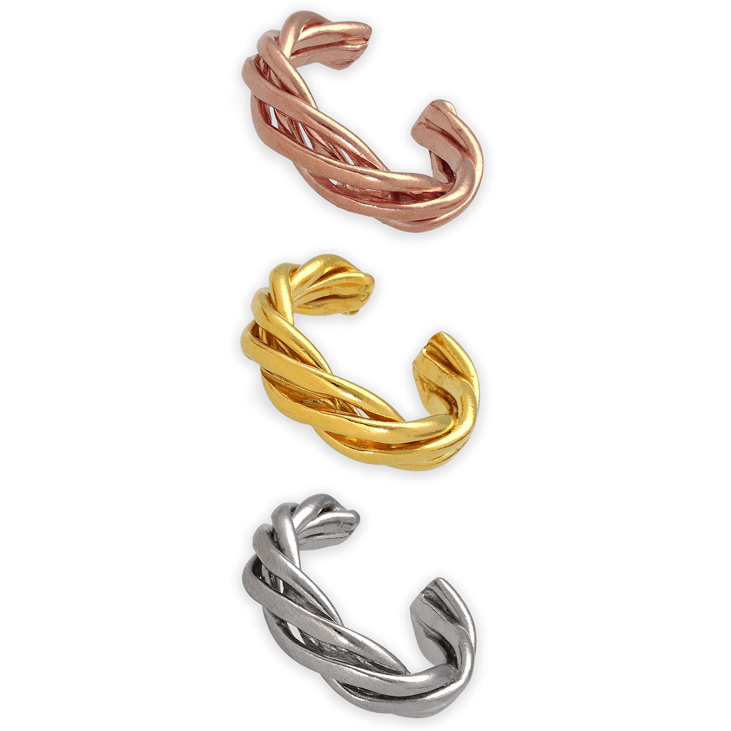 Minimalistische Ear Cuff Set ohne Ohrloch - 3 Stück - 925 Sterlingsilber geflochten - Silber Gold Rosé Mix - Stapelbar - Nickelfrei Hypoallergen - Kein Piercing - Handmade by Emmanuela