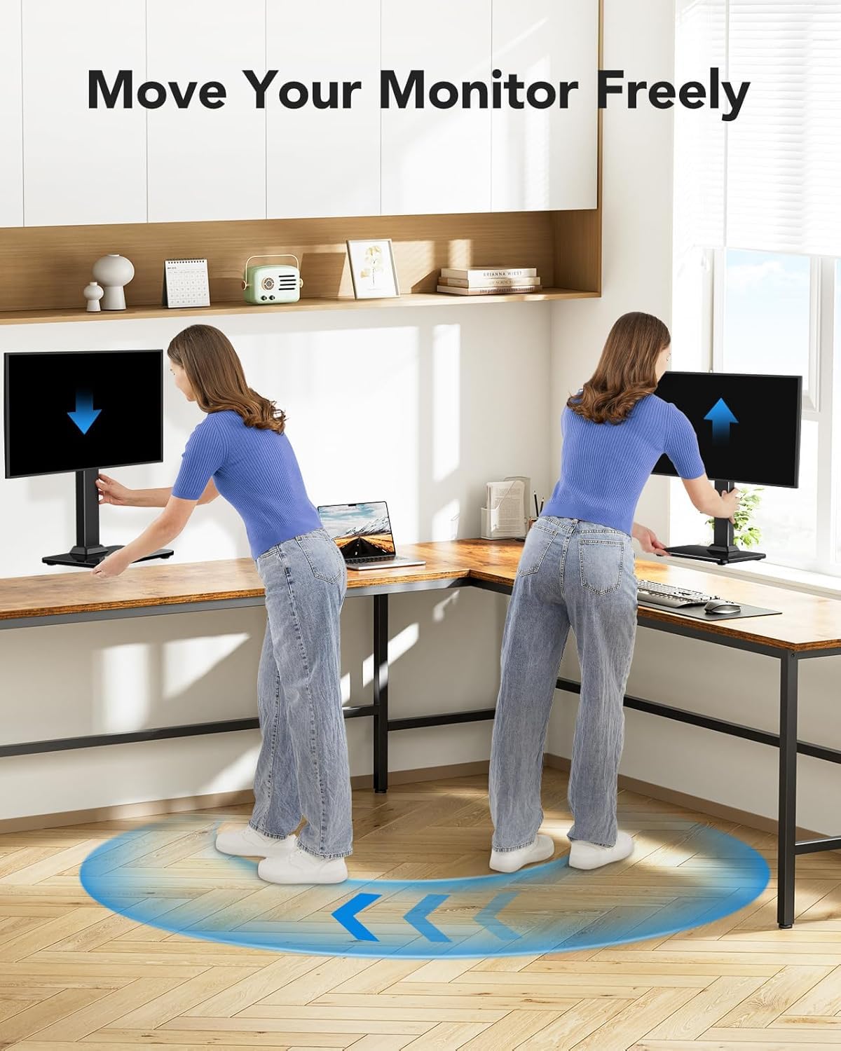 HUANUO Supporto Monitor Scrivania, Supporto VESA Indipendente Schermi 13-34 Pollici, Supporta fino a 20kg, 5 Opzioni di Altezza, Supporto Monitor Girevole con Rotazione a 360°, VESA 75x75mm/100x100mm