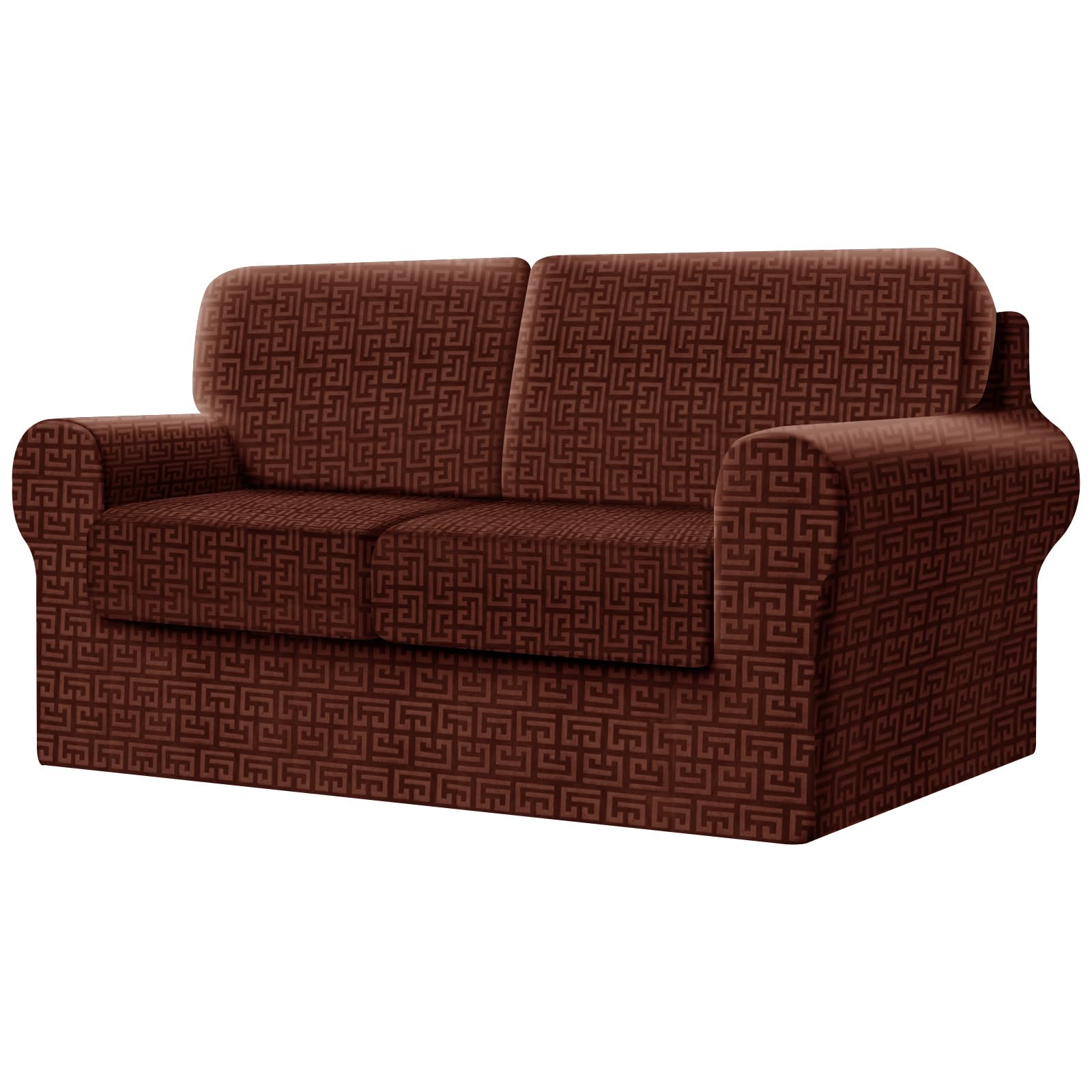 SYLC Fitted Sofa Cover 2 Seater, 5 Piece Sofa Slipcover With 2 Seat Cushion Covers And 2 Backrest Covers, Settee Covers Stretch Velvet Anaglyph(Rust Red,Sofa - 5 PCS)