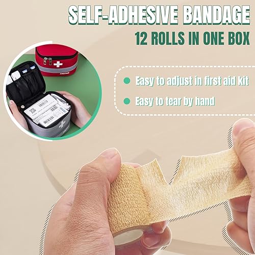Miniatura 4 de Paquete de 12 vendajes autoadhesivos de 2 pulgadas x 5 yardas, vendajes adhesivos elásticos para médicos, primeros auxilios, deportes, atletismo,
