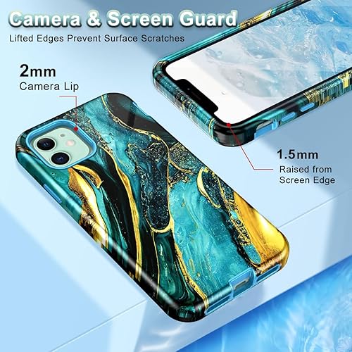 Miniatura 4 de CASEFIV Funda compatible con iPhone 11, patrón de mármol 3 en 1, resistente a prueba de golpes, cuerpo completo, resistente a los golpes,