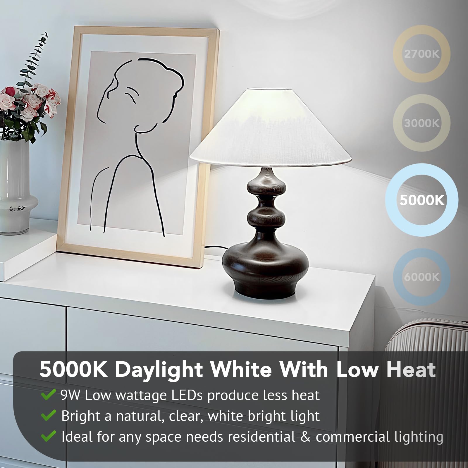 24-Pack A19 LED Light Bulbs 60W Equivalent Daylight White 5000K E26 Base 850 Lumen Non-Dimmable 9W Bright White — view 3