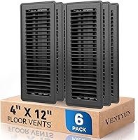VENTYUN 4x12 Black Floor Register Vent Covers 6-Pack - Powder-Coated Metal, Adjustable Airflow, Safe Curved Edges for Floor & Wall