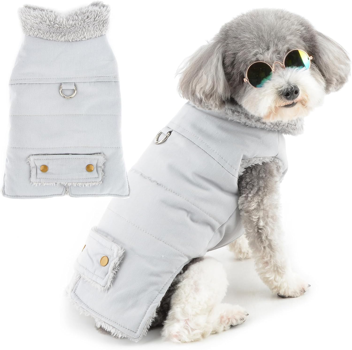 Zunea Dog Jacket Coats for Small Dogs Fleece Lined Puppy Winter Clothes with Leash Ring Cold Weather Vest Jackets Coat Chihuahua Doggy Toy Poodle Pet Apparel Gray XL