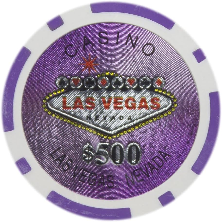 14-gram Las Vegas Poker Chips (50-Pack) Heavy Clay Composite Set - Bulk Casino Chips with Denominations for Texas Holdem, Blackjack - Betting Game Accessories ($500 Purple)