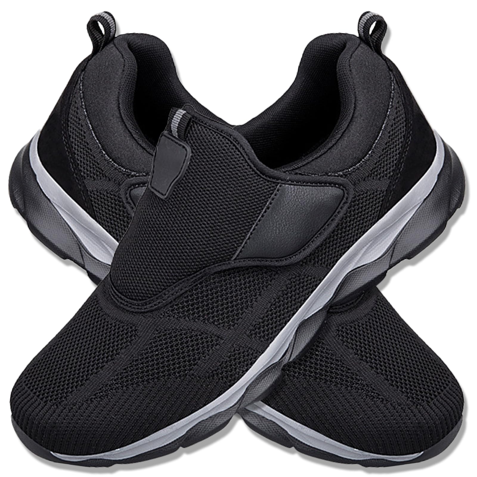 Scarpe per Diabetici Uomo Donna Piedi Gonfi Scarpe Scarpe Ortopediche per Anziani Uomo con Strappo Scarpe Comode Antiscivolo con Suola a Cuscino d'Aria,Nero,41/255mm