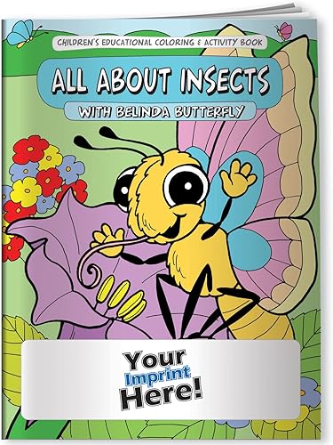 ZOCO - Libros para colorear personalizados a granel (paquete de 300) - Todo sobre insectos con mariposa Belinda - Libro educativo para colorear y