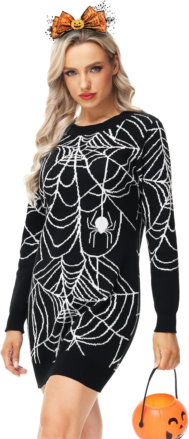 AOBUTE Women Christmas Sweater Dress Funny Xmas Holiday Classic Graphics Long Sleeve Knit Pullover