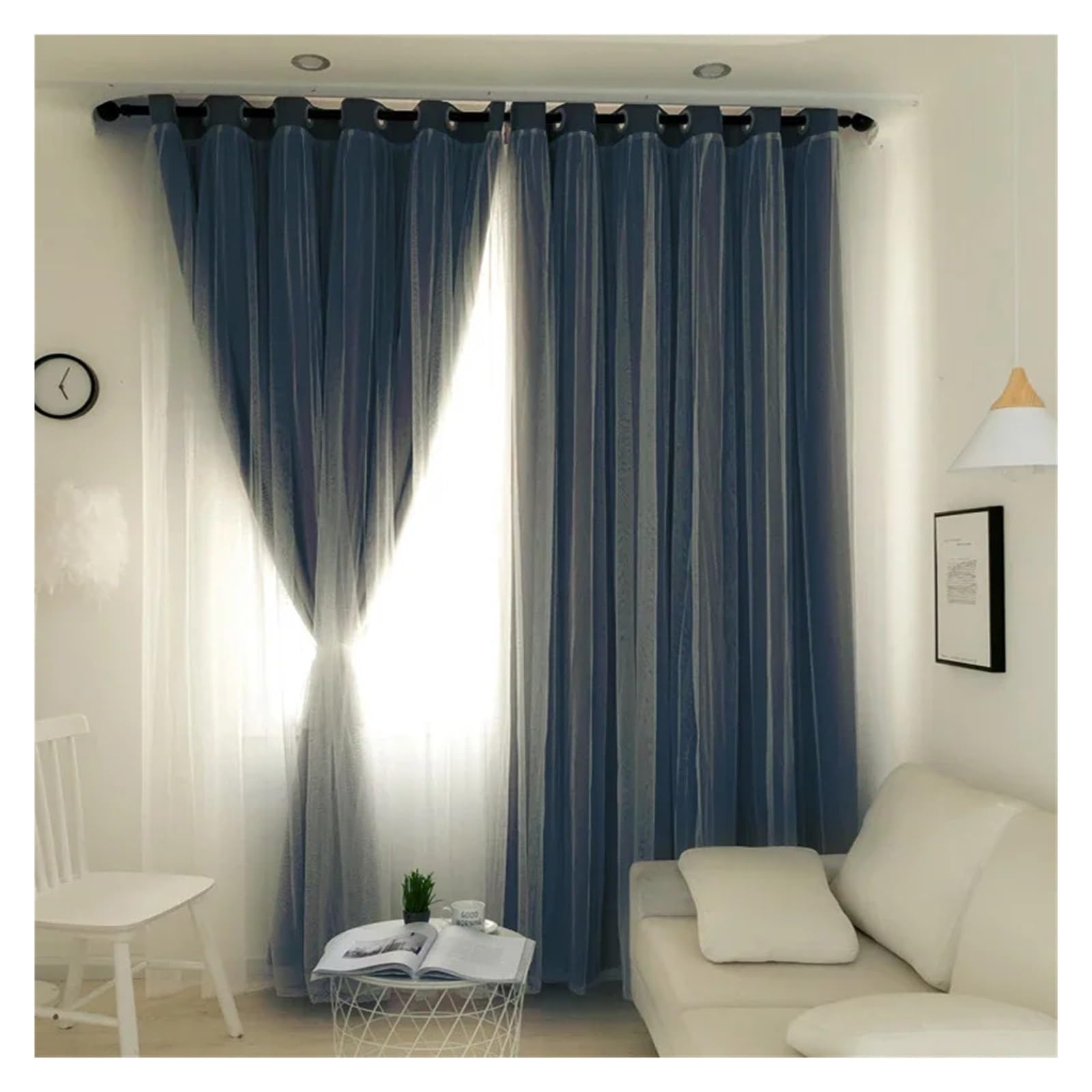 Double rideaux occultant super épais galon fronceur pour salon et chambre