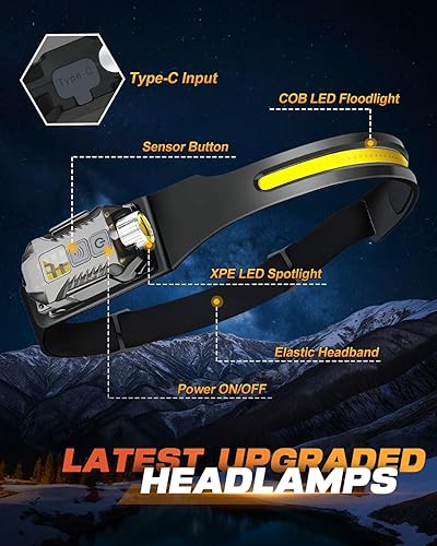 Miniatura 5 de Victoper Paquete de 2 faros recargables, lámpara LED de haz ancho desmontable de 230 2 en 1 con sensor de movimiento, luz de cabeza de casco duro