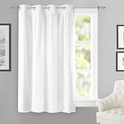 DriftAway Lily White Pinch Pleated Voile Sheer Blackout Curtain Liner Embroidered with Pom Pom One Panel Lined Grommet Curtain for Kids Girs Bedroom Nursery Room 52 Inch by 63 Inch Blackout Off White