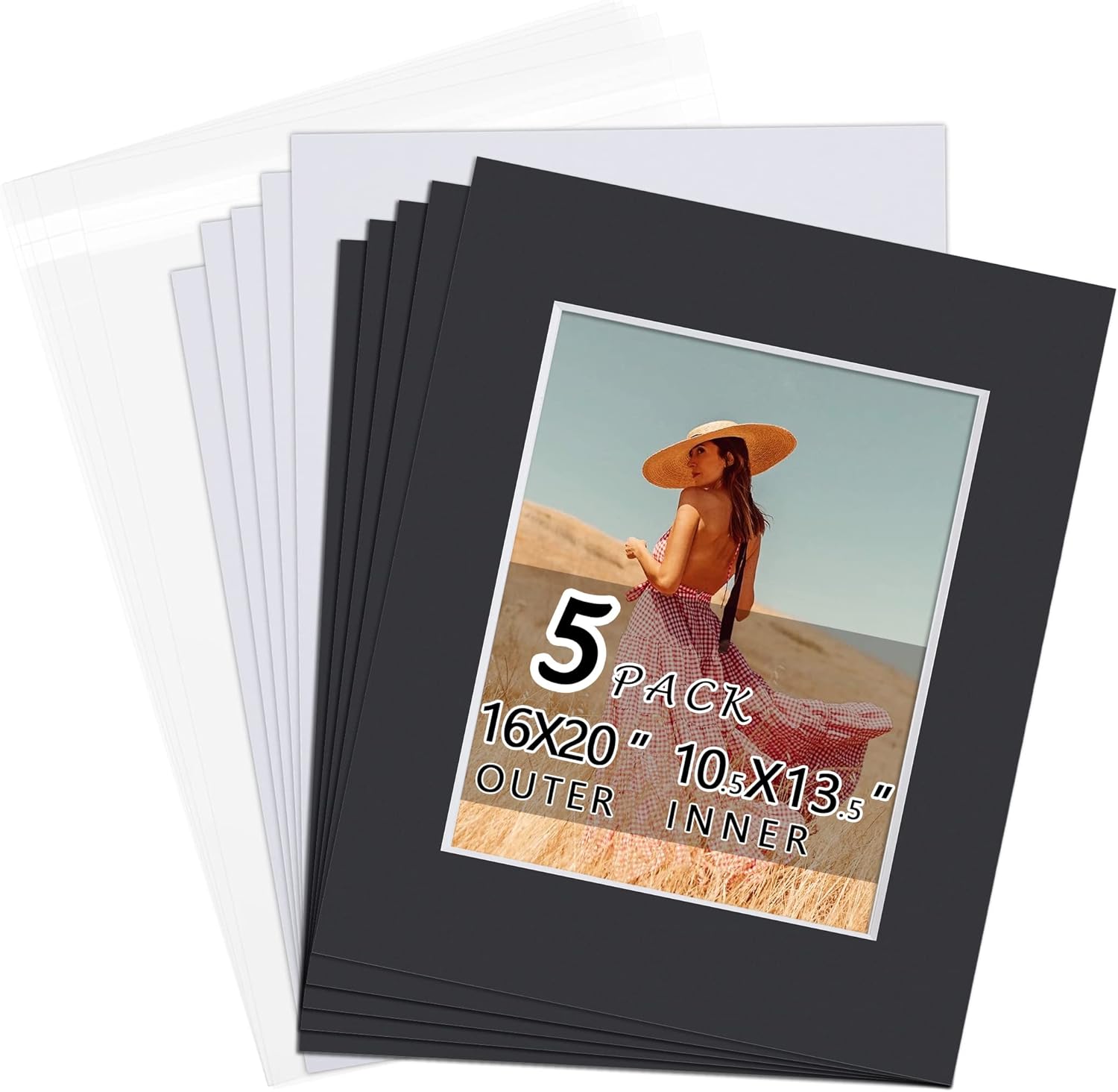 Falling in Art 5-Pack Black Picture Mats 16x20 for 11x14