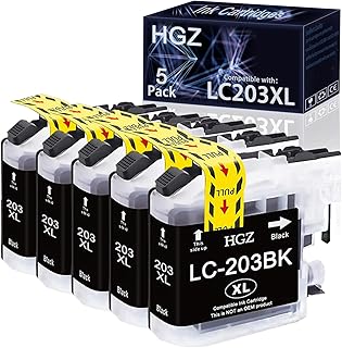 HGZ LC203XL Compatible Ink Cartridges Replacement for Brother LC203XL LC201XL LC203BK LC201BK Ink Cartridges Used for MFC-J480DW MFC-J880DW MFC-J4420DW MFC-J680DW MFC-J885DW Printer(5 x Black)