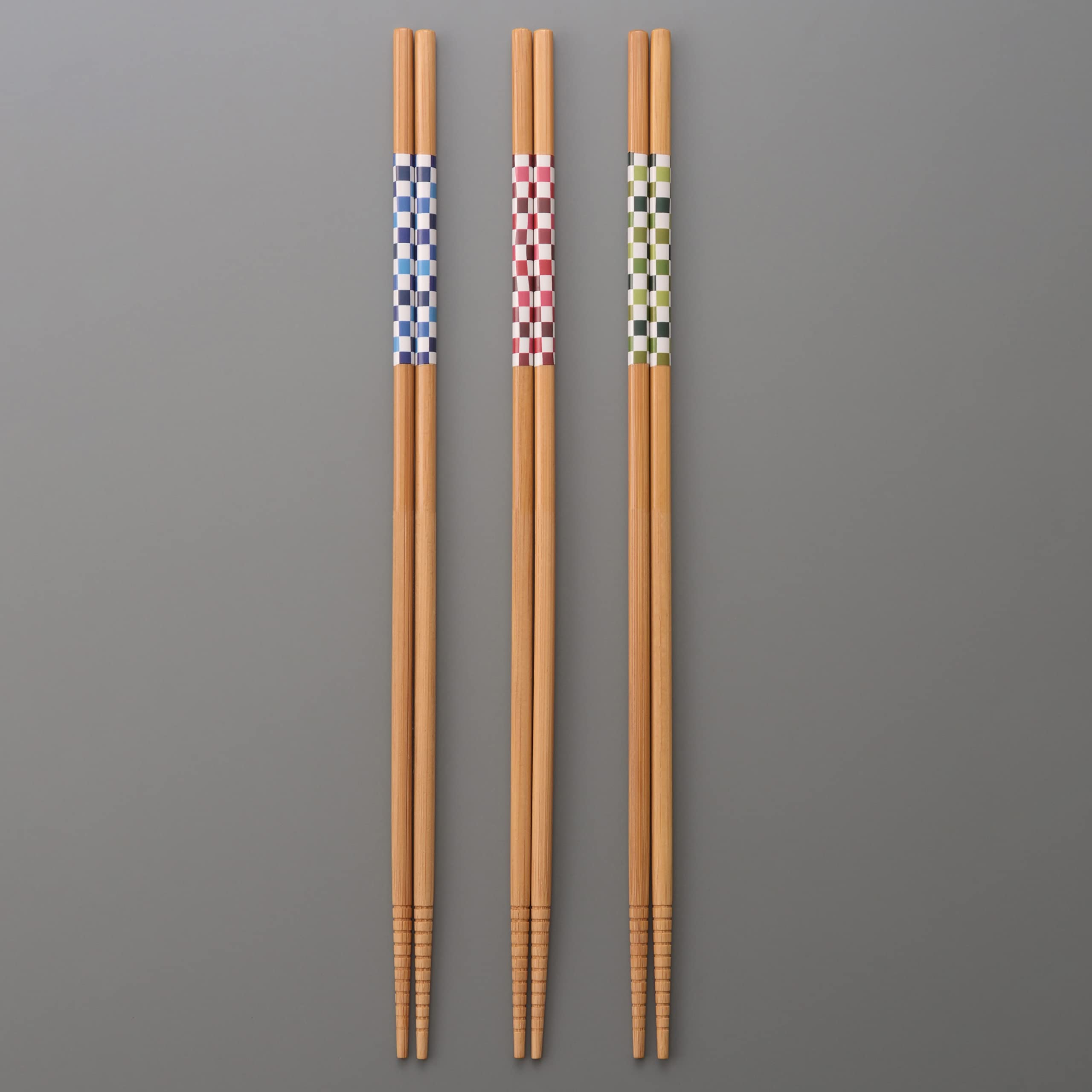 Hiranoi Floral Checkerboard Bamboo Chopsticks, Set of 3