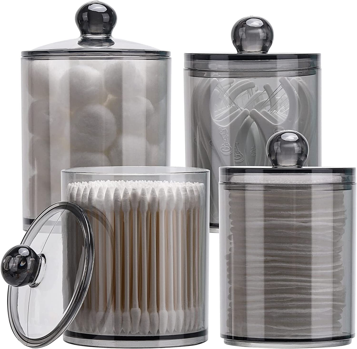 Glozzeria Transparent Plastic Jars With Lids - Cotton Swab Ball Pad Holder, Clear Makeup Organizer for Floss Picks, Cosmetics Storage Box for Women (4)-image-45