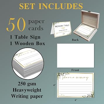Share A Memory Cards for Celebration with Box - 50 Psc Greenery Share A Memory Cards for Funeral Memorial for Funeral Wedding Birthday Graduation Bridal Shower Guest Book Ideas -A05