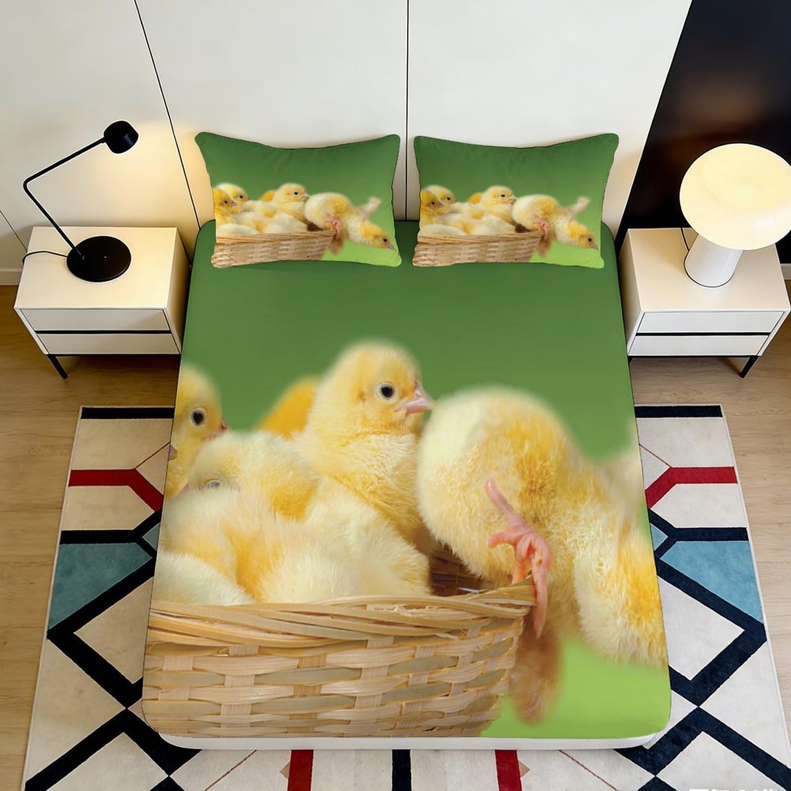 3D Printed Yellow Chick Fitted Sheet Microfiber Soft Breathable Basket Bed Cover for Bedroom Dormitory Guest Room Mattress Protection 120x200x25cm