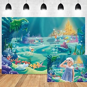5x3ft Underwater World Photography Backdrop Seafloor Castle Colorful Coral Fish Sea Grass Newborn Baby Shower Birthday Party Background Banner Art Portraits Photo Video Studio Props