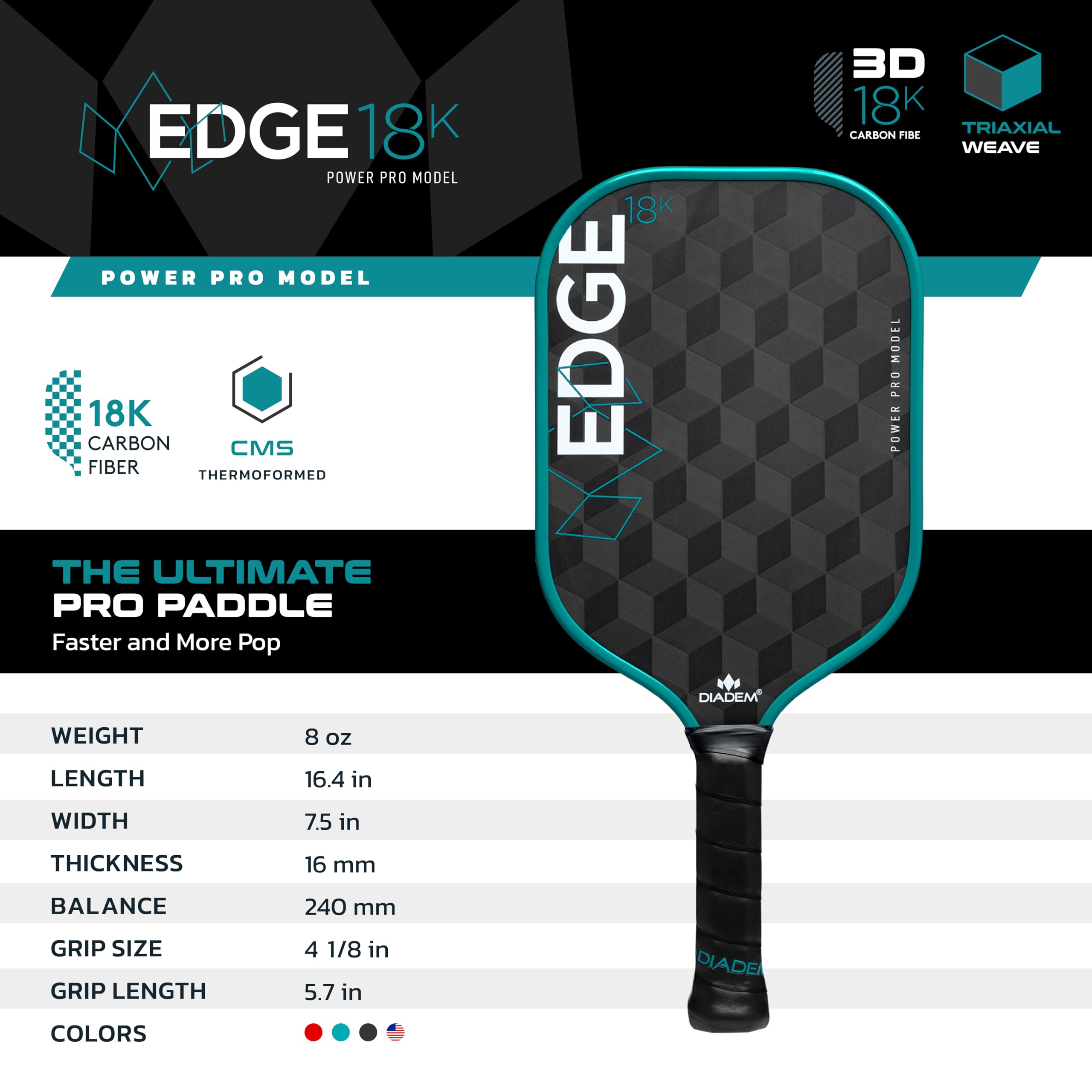 Amazon.co.jp: Diadem Edge 18K Power Pro ピックルボールパドル