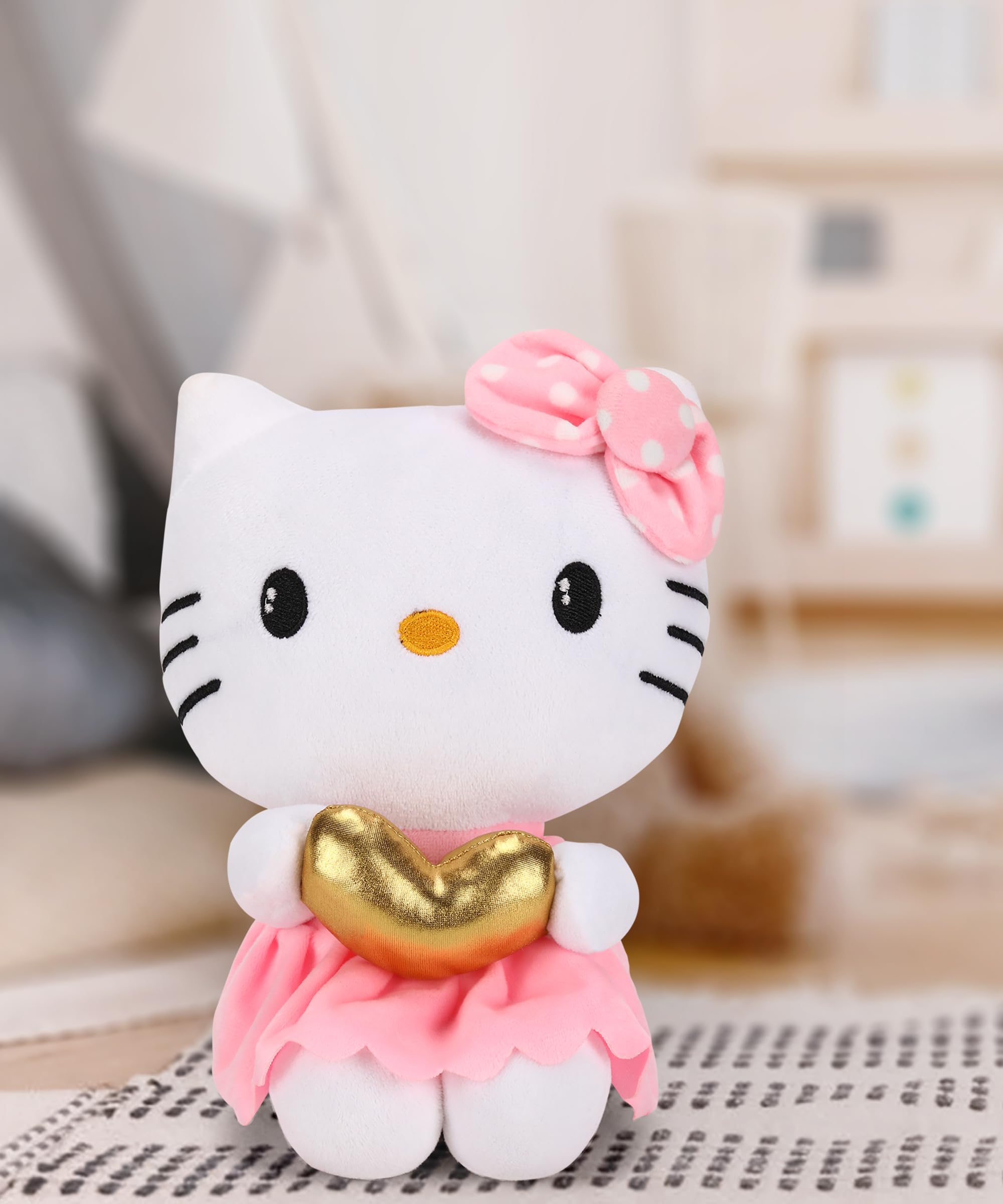 Hello Kitty PPI-HK-010, Plushie Soft Toy in a Charming Pink Dress with a Pink Bow and a Golden Heart in Hand, Kids Plush Toys, Soft Toys for Girls and Boys, Plush Toy for 3+ Years, Safe and Non-Toxic-image-18