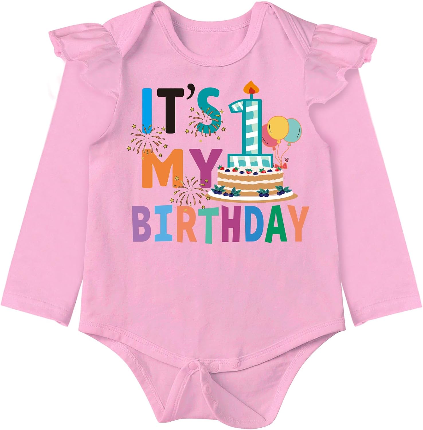 Baby Girl It's My 1st Birthday Bodysuit Outfit Infant One Year Old Happy Birthday Party Tops Shirt Gift Ruffled