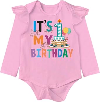 Baby Girl Its My 1st Birthday Bodysuit Outfit Infant One Year Old Happy Birthday Party Tops Shirt Gift Ruffled