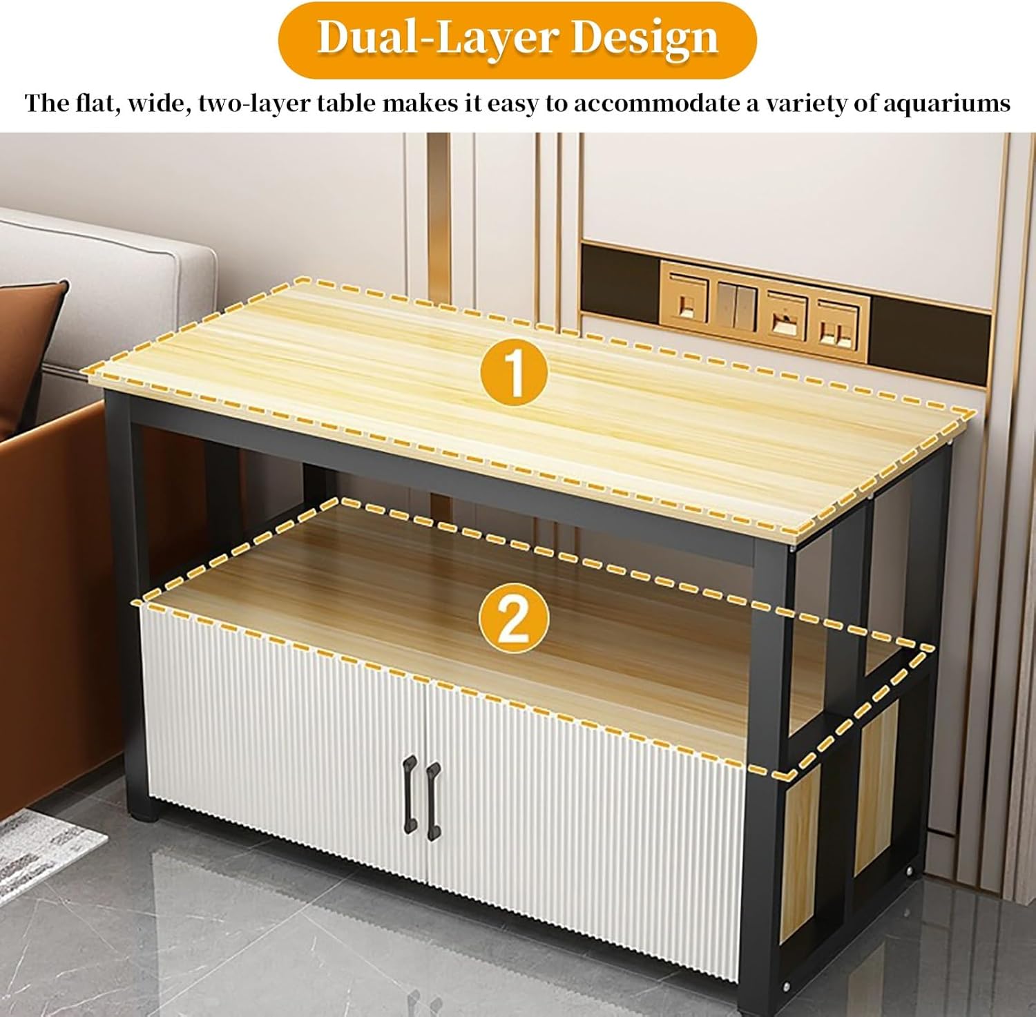Heavy-Duty Aquarium Stand Rack 50-120cm, Double-Deck Fish Tank Base with Storage Cabinets, Ideal for Home & Office Use (Grey, 120x40x70cm)