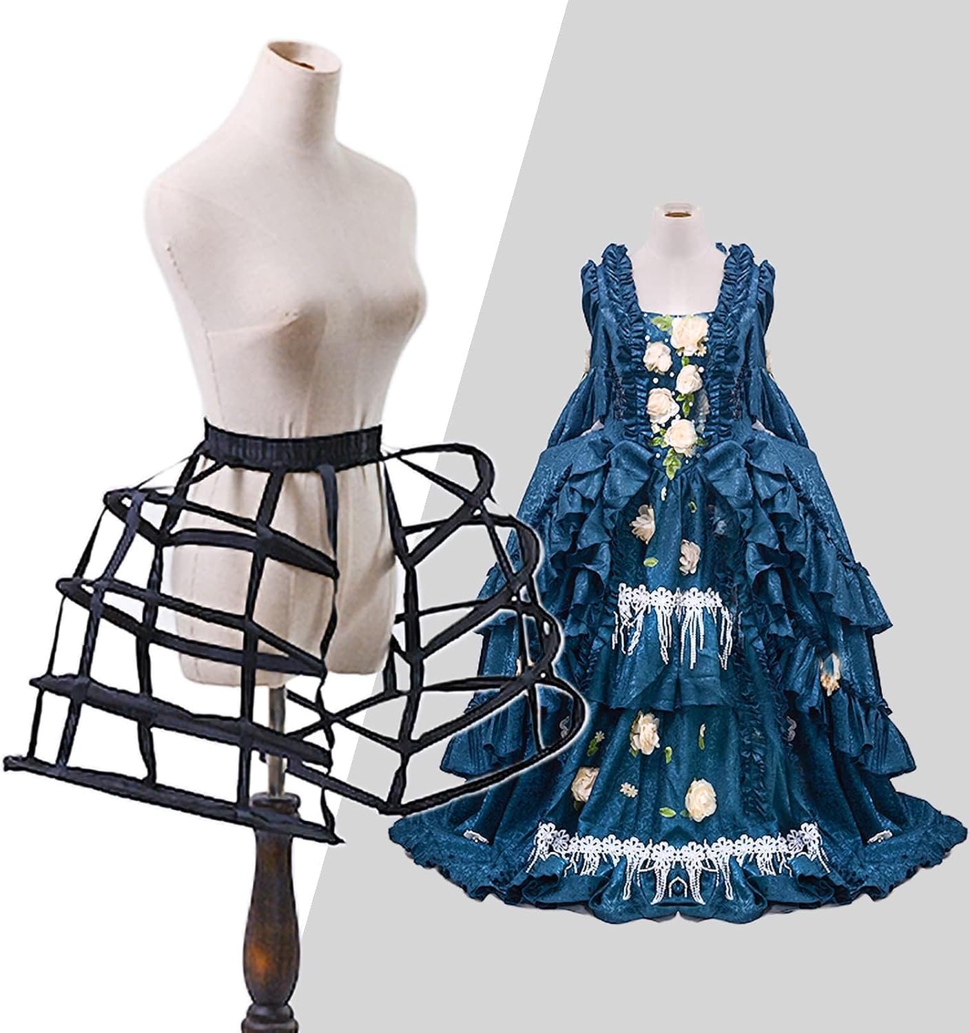 Women's Baroque Pannier Petticoat Victorian Bustle Cages 5 Hoops Skirt Cage Skirt for Girls - Image 6