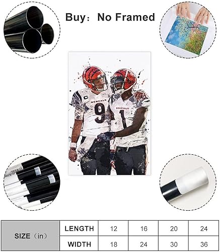 Miniatura 2 de Póster de Joe Burrow, Ja'Marr Chase - Póster de fútbol americano, lienzo decorativo para pared, pintura para sala de estar, dormitorio, sin marco 12