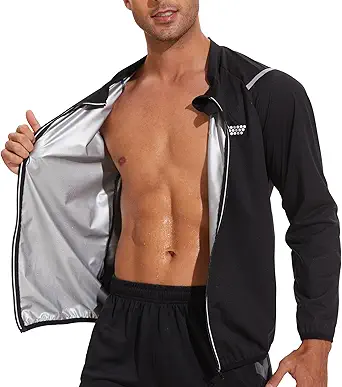 NINGMI Sauna Jacket for Men Long Sleeve Sweat Suit Zipper Workout Exercise Gym Boxing