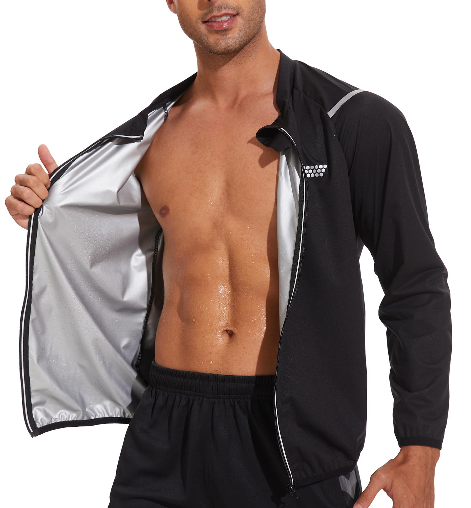 NINGMI Sauna Jacket for Men Long Sleeve Sweat Suit Zipper Workout Exercise Gym Boxing