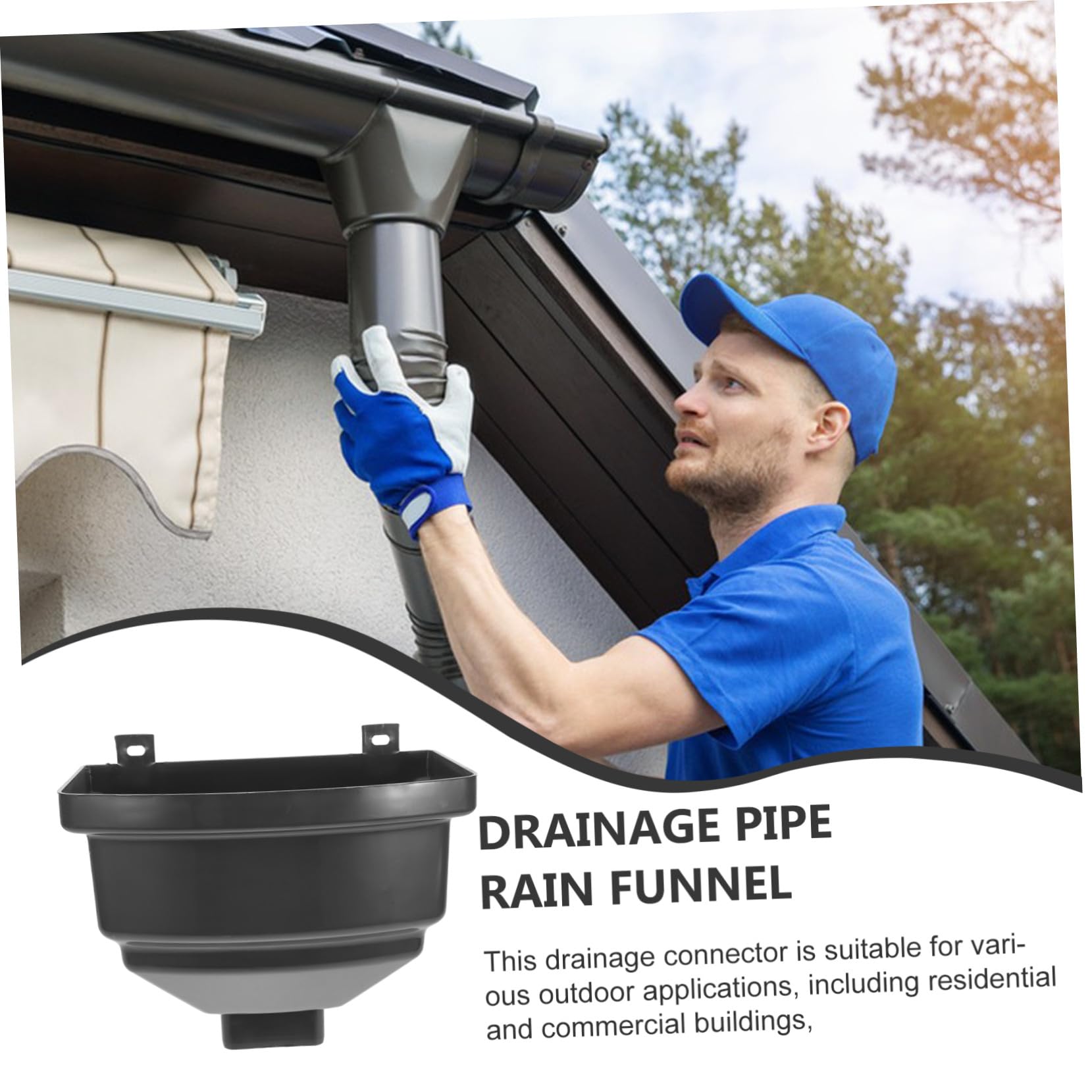 LIFKOME Conector Bajante Plástico para Canalón de Agua Lluvia Embudo Curvado para Desvío y Recolección de Agua de Lluvia Adaptador Resistente de PVC para Sistema de Drenaje Compatible con