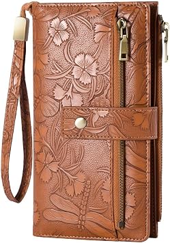FALAN MULE Floral Embossed Purses for Women, RFID Blocking Large Capacity Ladies Purse with 2 Zipper Pocket and Multiple Card Slots