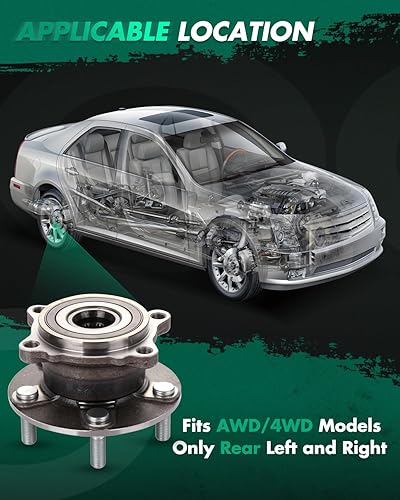 Miniatura 2 de SCITOO 512382 Conjunto de cubo de rueda y rodamientos para Mitsubishi Lancer, Outlander 2007-2015 Conjunto de cubo trasero con ABS 2 piezas 4WD/AWD