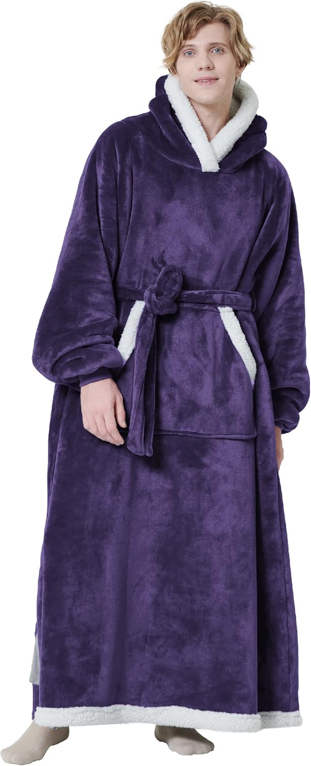 BEDSURE Oversized Wearable Blanket Hoodie, Long Sherpa Fleece Blanket Sweatshirt as