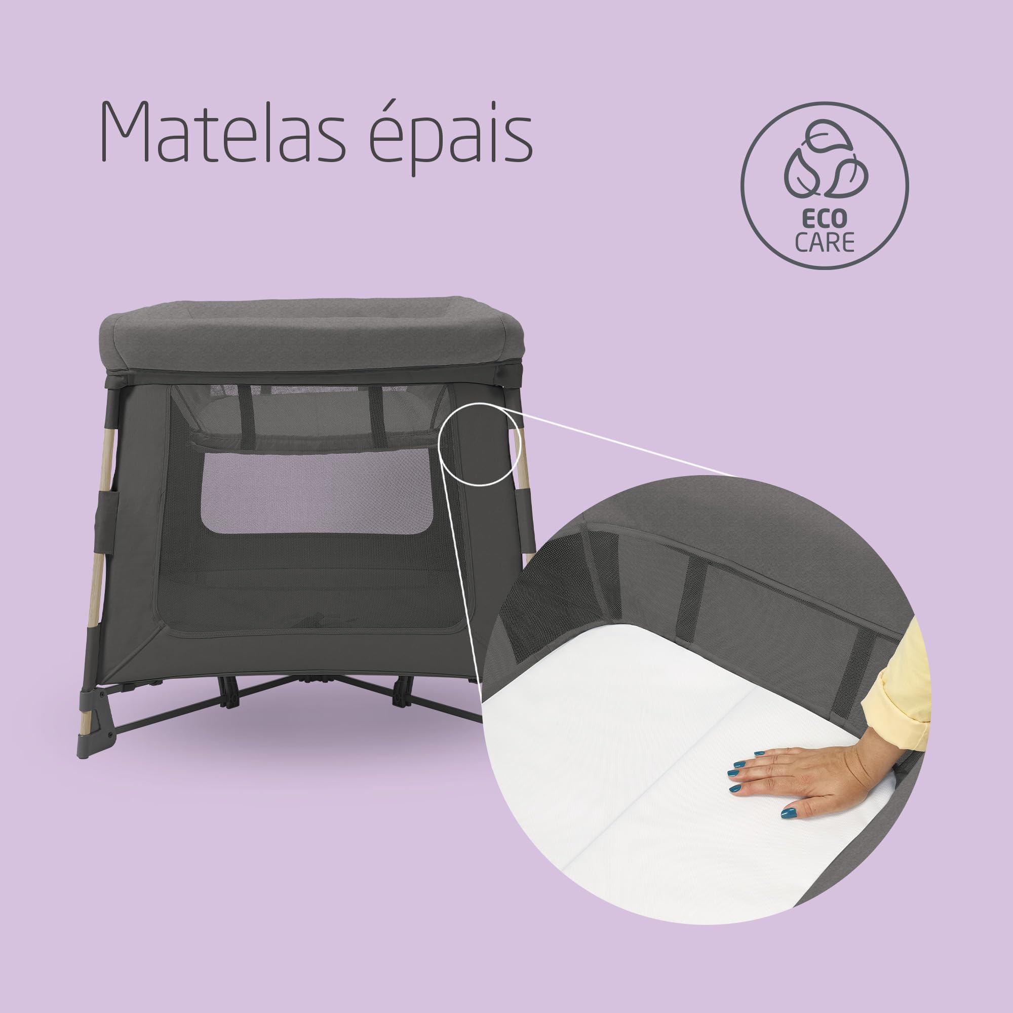 Maxi-Cosi Swift 3 en 1 Lit Parapluie Bebe, 0-3 Ans et Demi, jusqu'à 15 kg, Lit de Voyage Léger, Matelas 2-en-1, Ultra-léger, Pliage en 1 Seconde, Sac de Voyage, Eco Care, Beyond Graphite