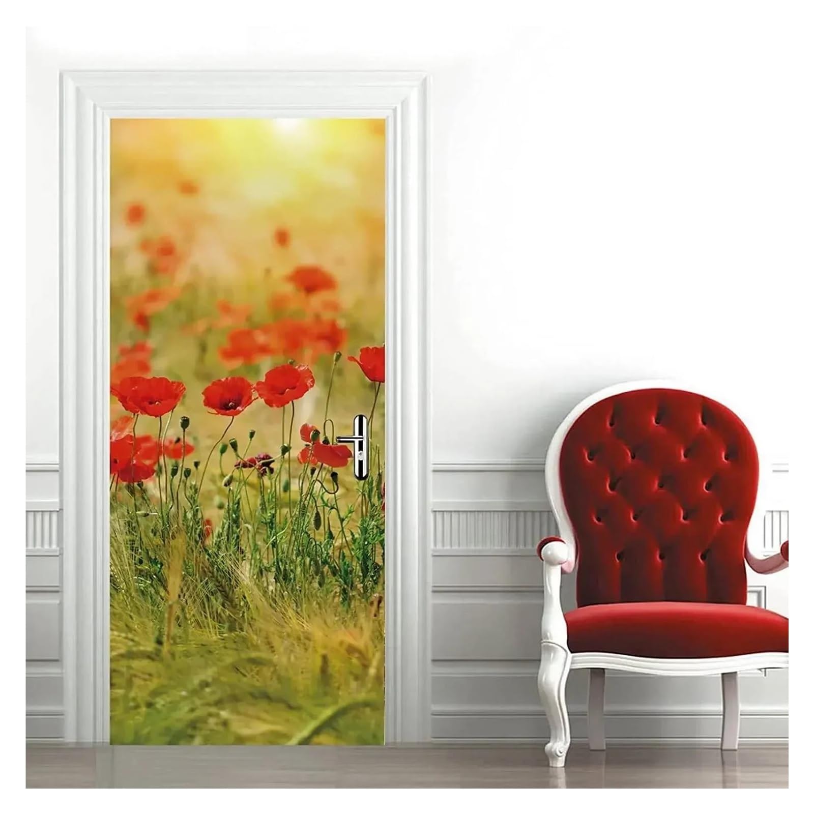 Papier peint chambre autocollant fleurs de cerisier rose, sticker mural de porte 3D