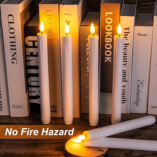 Miniatura 7 de Homemory 3 velas cónicas sin llama con temporizador remoto, velas blancas parpadeantes de 9.6 pulgadas, funciona con pilas, velas LED de plástico