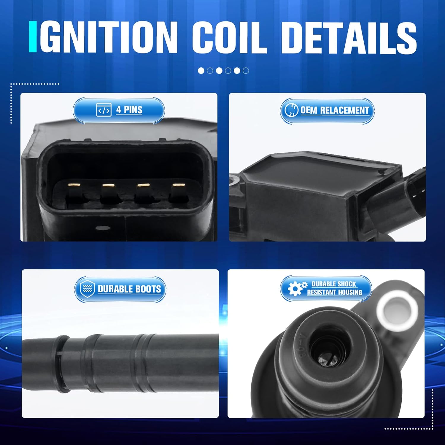 Set of 4 Ignition Coil Compatible with Toyota Tundra Solara Tacoma Camry 4Runner for Lexus IS F 2.4L 2.7L L4 Replacement for UF495 5C1419 C1426 IC575