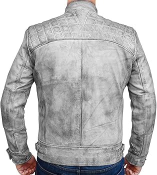 OBX Fashion Mens Vintage Cafe Racer Distressed White Lambskin