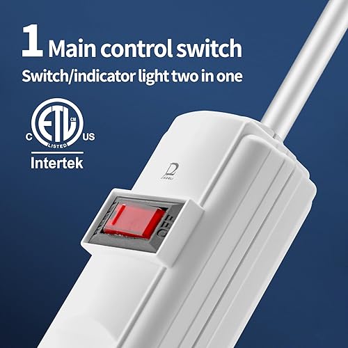 Miniatura 3 de JDL - Regleta protectora de sobretensiones de 6 salidas con tarjeta de alimentación de 3 pies, protección contra sobrecarga de 1200 julios, color