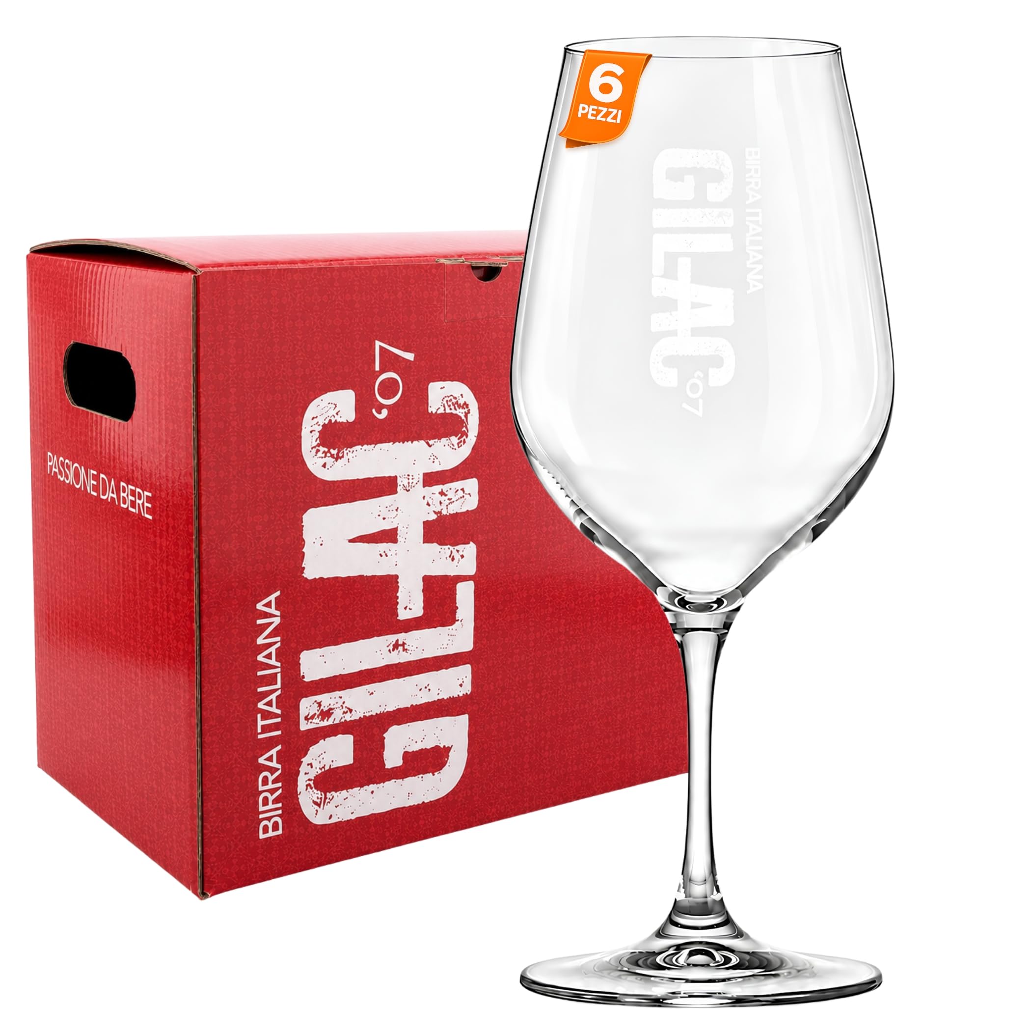Gilac bicchieri birra in vetro, set 6 beer glass serigrafati, bicchieri da birra artigianale per degustazione, aperitivi, cene o bicchiere birra regalo.