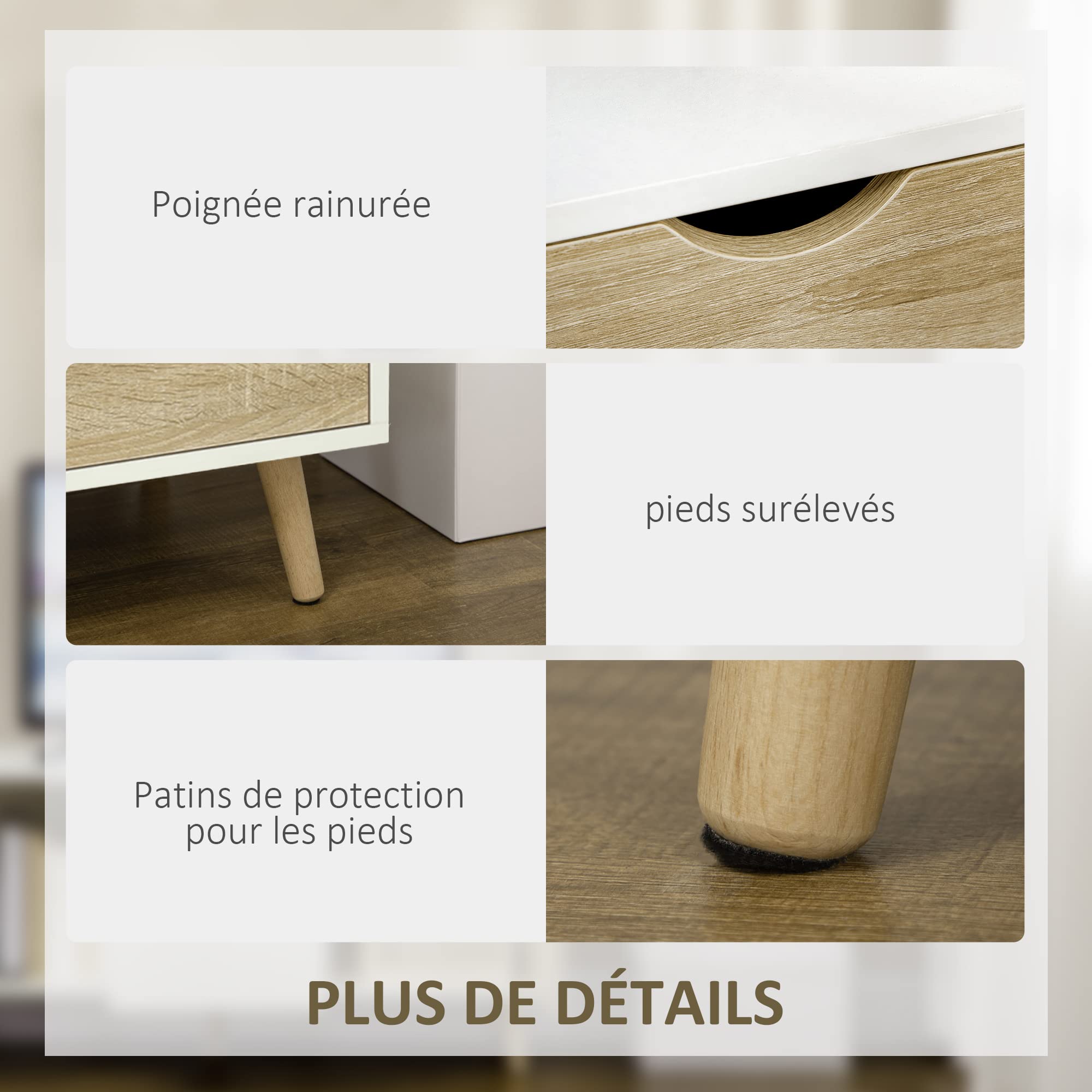 HOMCOM Meuble TV Banc TV sur Pied avec 2 Placards en Bois 110 x 40 x 50 cm