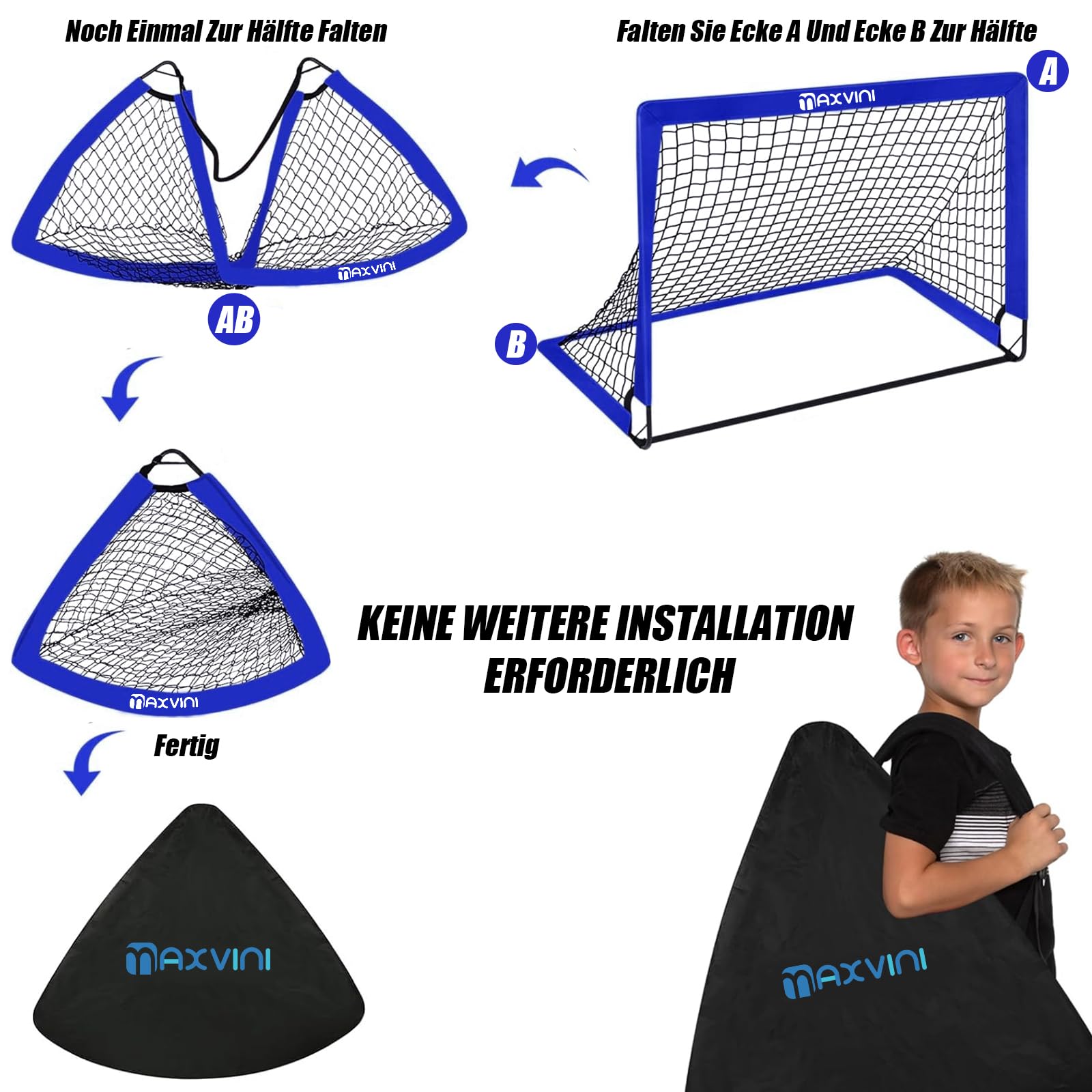Fussballtore für Garten Kinder Pop Up 2er Set Fußballtor mit Verstärkten Glasfaserstangen & hochwertigen Tornetzen Faltbares Pop-Up Goal Fußballtore Kinder Set für Indoor, Outdoor, Garten